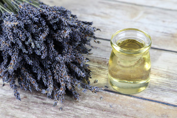 Bottle of essential oil with lavender