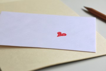 Red Love Heart On White Envelope