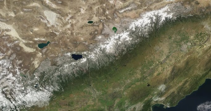 Aerial time lapse of snow pack reduction between 2011 and 2015 in Sierra Nevada mountain range. Three versions in clip. Data: NASA.