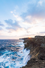Fototapeta na wymiar Sea, coast, wave splash, seascape. Okinawa, Japan, Asia. 