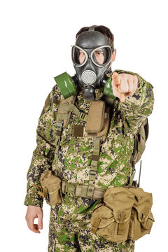 Soldier With Gas Mask Pointing Finger At You