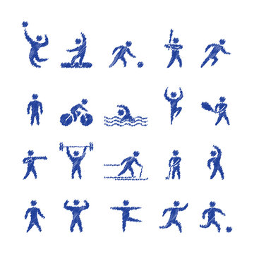 Vector pencil shape popular sports athletes icons.