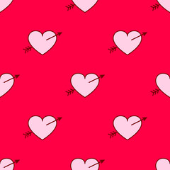 Vector valentines hearts with arrows seamless pattern. Wedding background. Love and passion design element