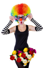 girl in a suit of the clown isolated on a white background