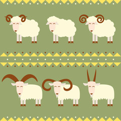 Obraz na płótnie Canvas Goats and sheep with different horns vector illustration flat design.