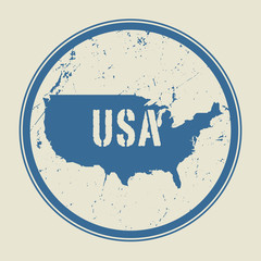 Stamp with the name and map of United States of America