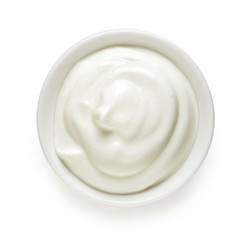 White bowl of cream, top view
