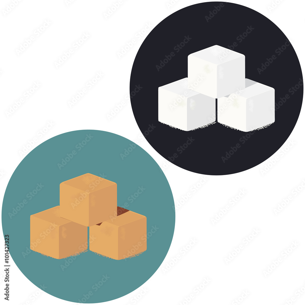 Wall mural Illustration of white and brown sugar cubes. Vector icon.