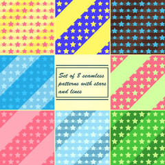 Seamless patterns with stars and lines set.