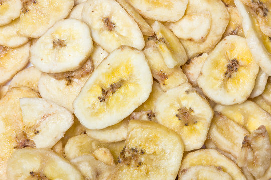 Dried banana slices snack.