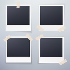 Collection of blank photo frames with adhesive tape, different shadow effects and empty space for your photograph and picture. Vector illustration