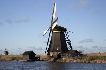 Turning Dutch windmill, Unesco World Heritage site Kinderdijk, Netherlands