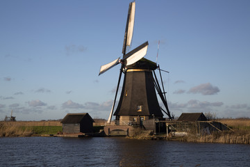 Turning Dutch windmill, Unesco World Heritage site Kinderdijk, Netherlands