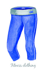 Blue leggings or sweatpants Isolated on white background. 