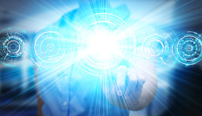 Businesswoman in his office using tactile interface