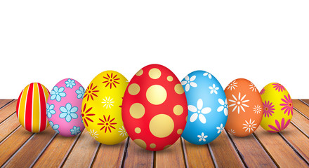 Easter eggs on wooden background