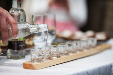 Fototapeta na wymiar Ukrainian vodka alcohol on steep buffet table