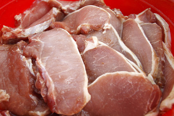 Meat, pork, slices pork loin on plate