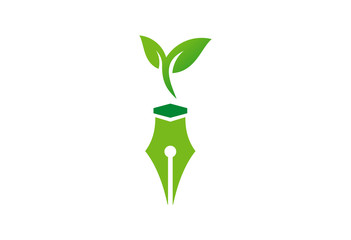 Fototapeta na wymiar Pen Leaf Nature Idea Logo