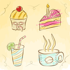 Vector cake and drink illustration