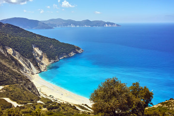 Panoramic view of Myrtos Beach, Kefalonia, Ionian Islands, Greece