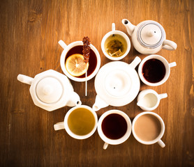 Sorts of tea in the cups