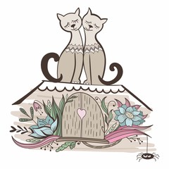 Vintage Card with Cat Love 