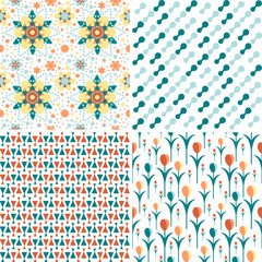 Set of nine seamless pattern in retro style