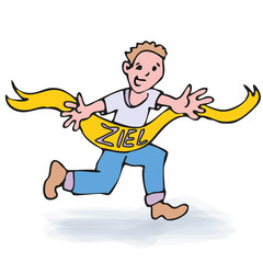 Strichmännchen beim Ziel und Zieleinlauf