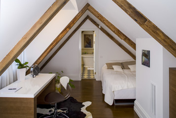 Modern wooden  interior in private house.  Studio.