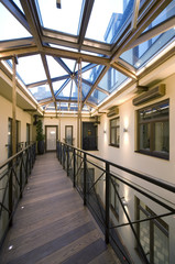 Modern hall interior in private house.  Hall, atrium.
