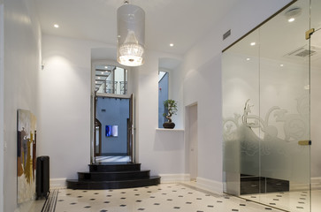 Modern hall interior in private house.  Hall, waiting room.
