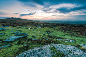 Granite rocks in Dartmoor Park , UK