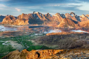 Gordijnen Norway Landscape panorama with ocean and mountain - Lofoten © TTstudio