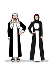 Arab man and woman.In traditional Arab dress on a white background.