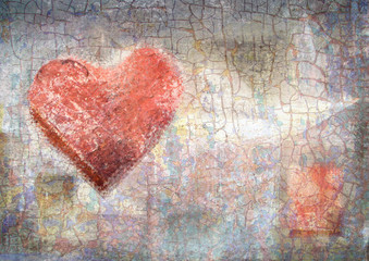 Abstract vintage background with grunge texture. Crayon heart.