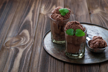 Chocolate ice cream with mint