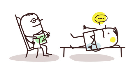 cartoon psychoanalyst with patient