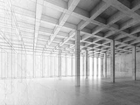 Background with interior of open space concrete room