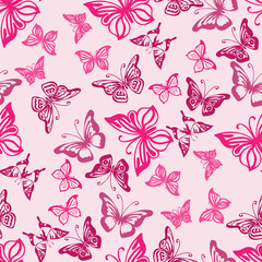 Fototapeta na wymiar Seamless pattern with silhouettes of butterflies