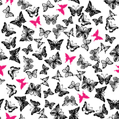 Seamless  pattern with silhouettes of  butterflies