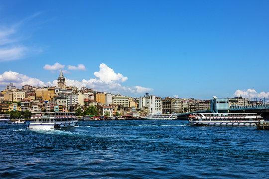 Panoramic view on Istanbul, Turkey. Galata tower and bridge