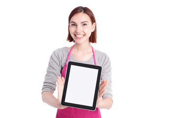 woman housewife with tablet pc