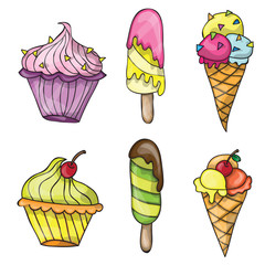 Set of colorful tasty cartoon ice cream