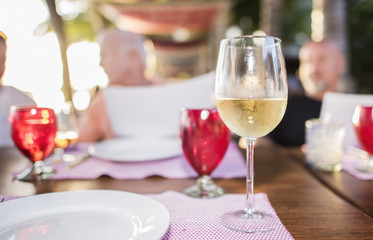 White Wine in a Glass on a Table at an Outdoor  Restaurant in Mexico