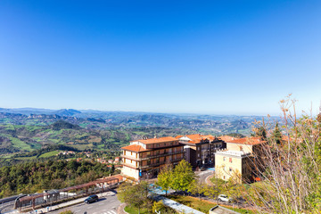 San Marino and the Apennine Mountains. Monte Titano is the highest peak