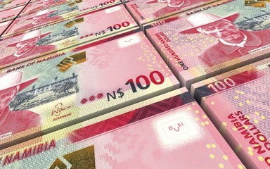 Namibian dollars bills stacks background. Computer generated 3D photo rendering.