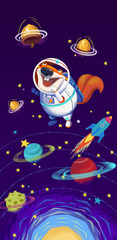 Creative Illustration and Innovative Art: The Space Squirrel. Realistic Fantastic Cartoon Style Artwork Scene, Wallpaper, Story Background, Card Design
