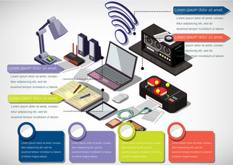 illustration of info graphic education online concept in isometric graphic