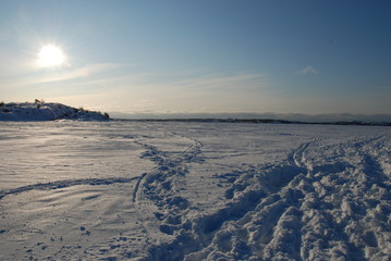 Frozen ocean on the west coast of Sweden in winter